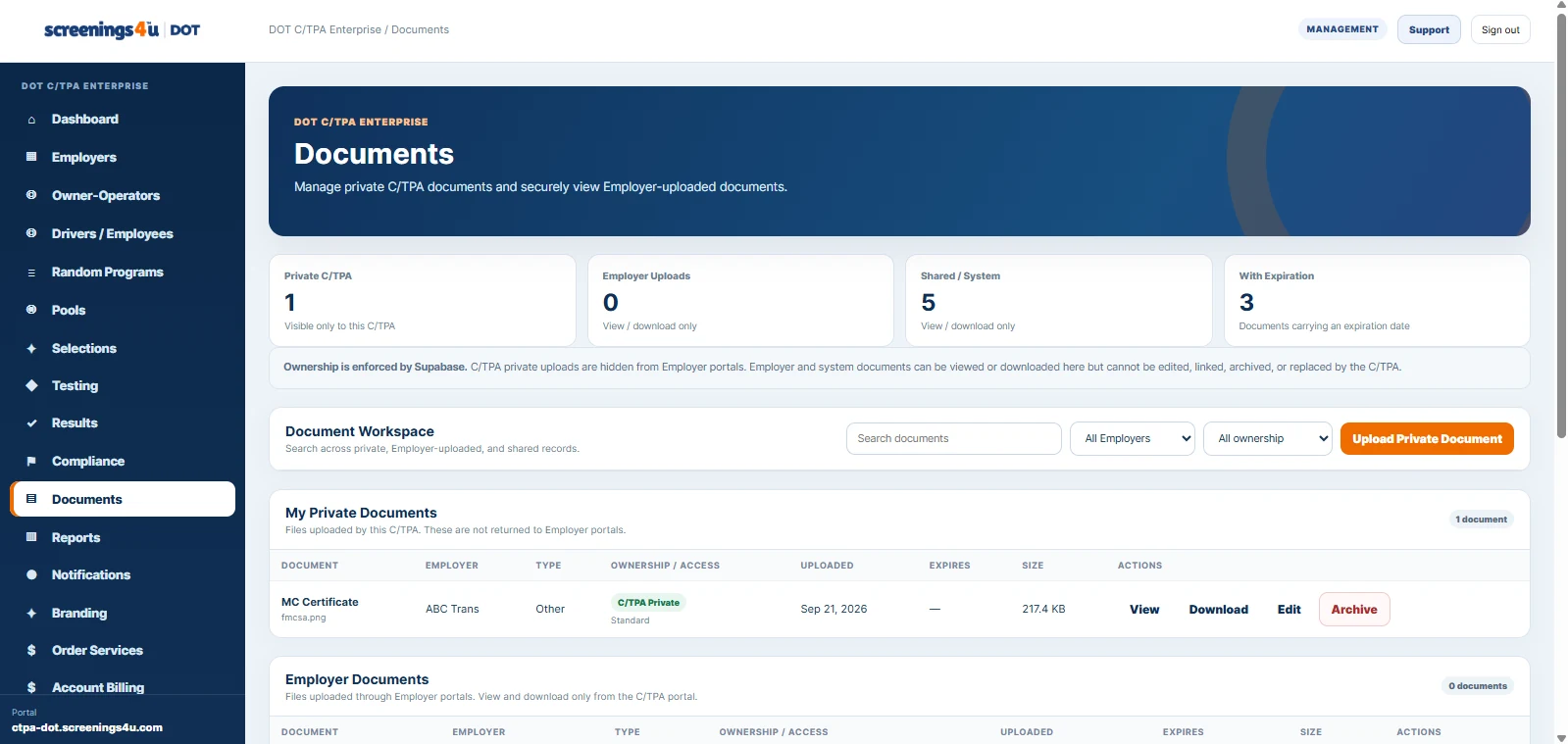 DOT compliance documents and reports in Workforce DOT