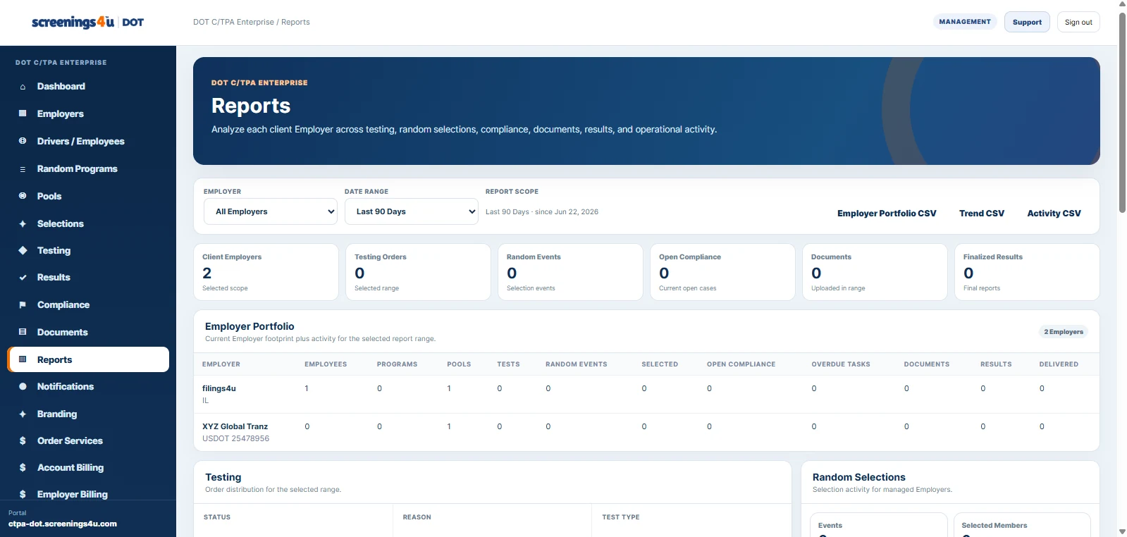 Workforce DOT reporting workspace
